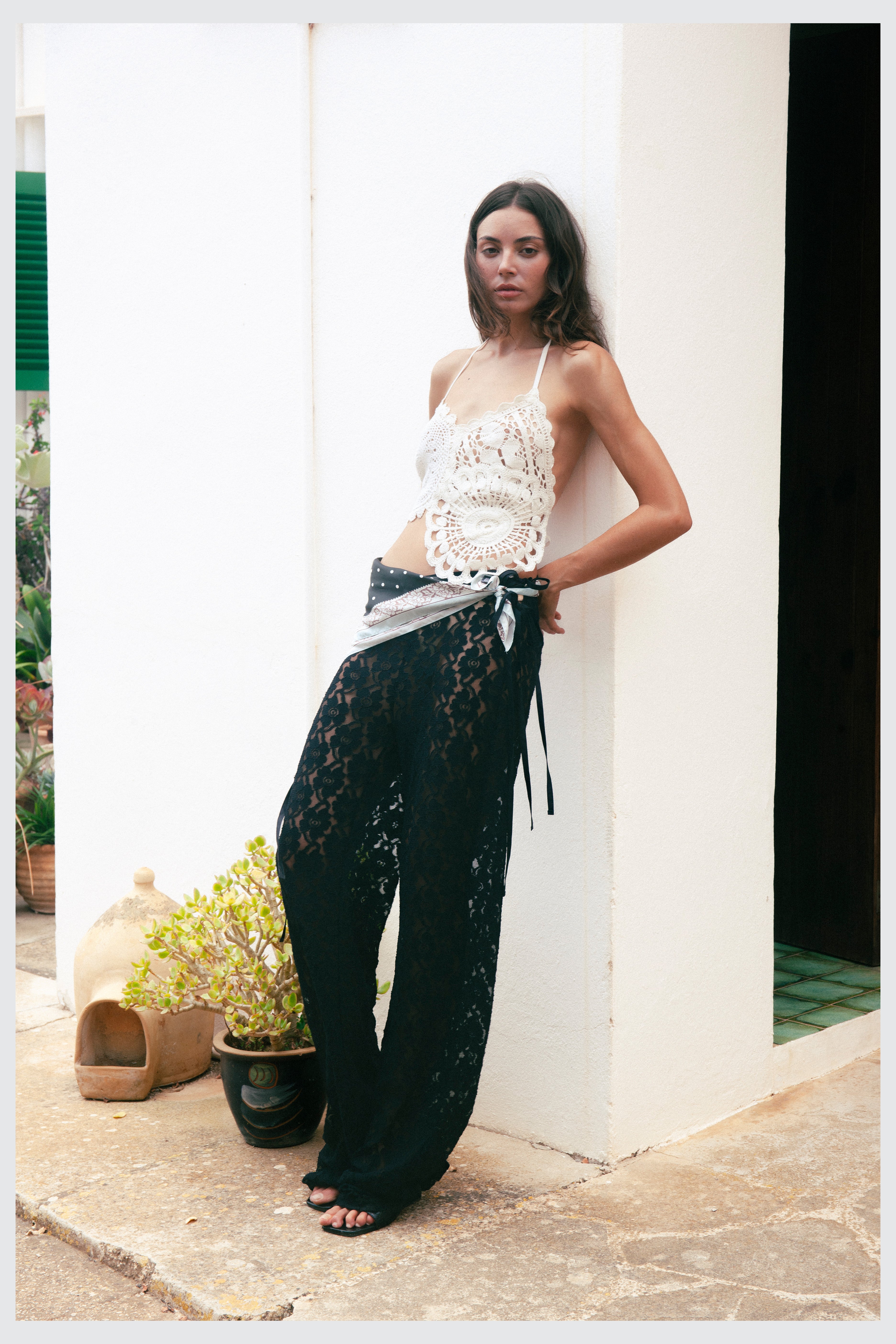 STRAPPY LACE TROUSERS BLACK