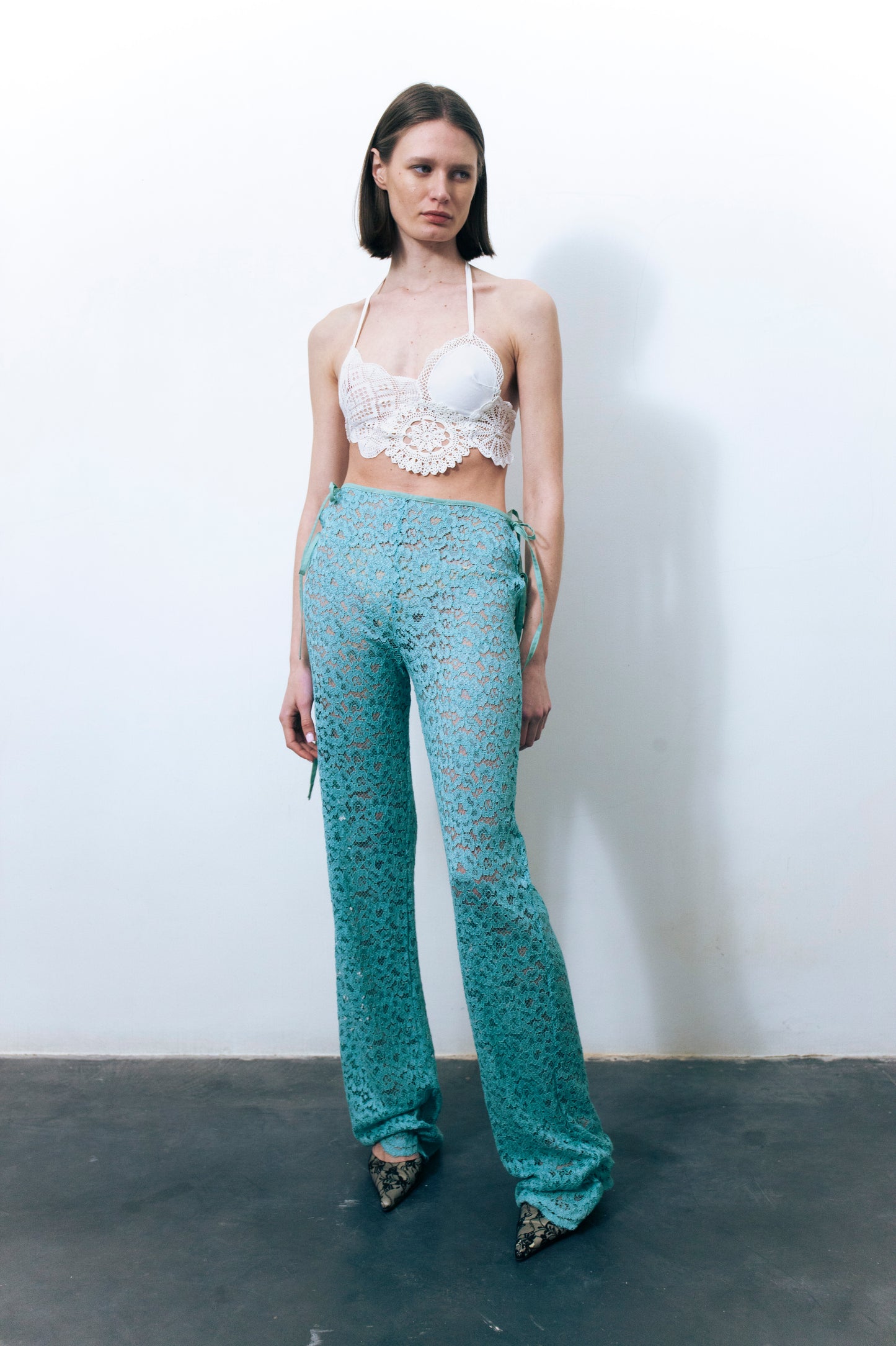 STRAPPY LACE TROUSERS TEAL