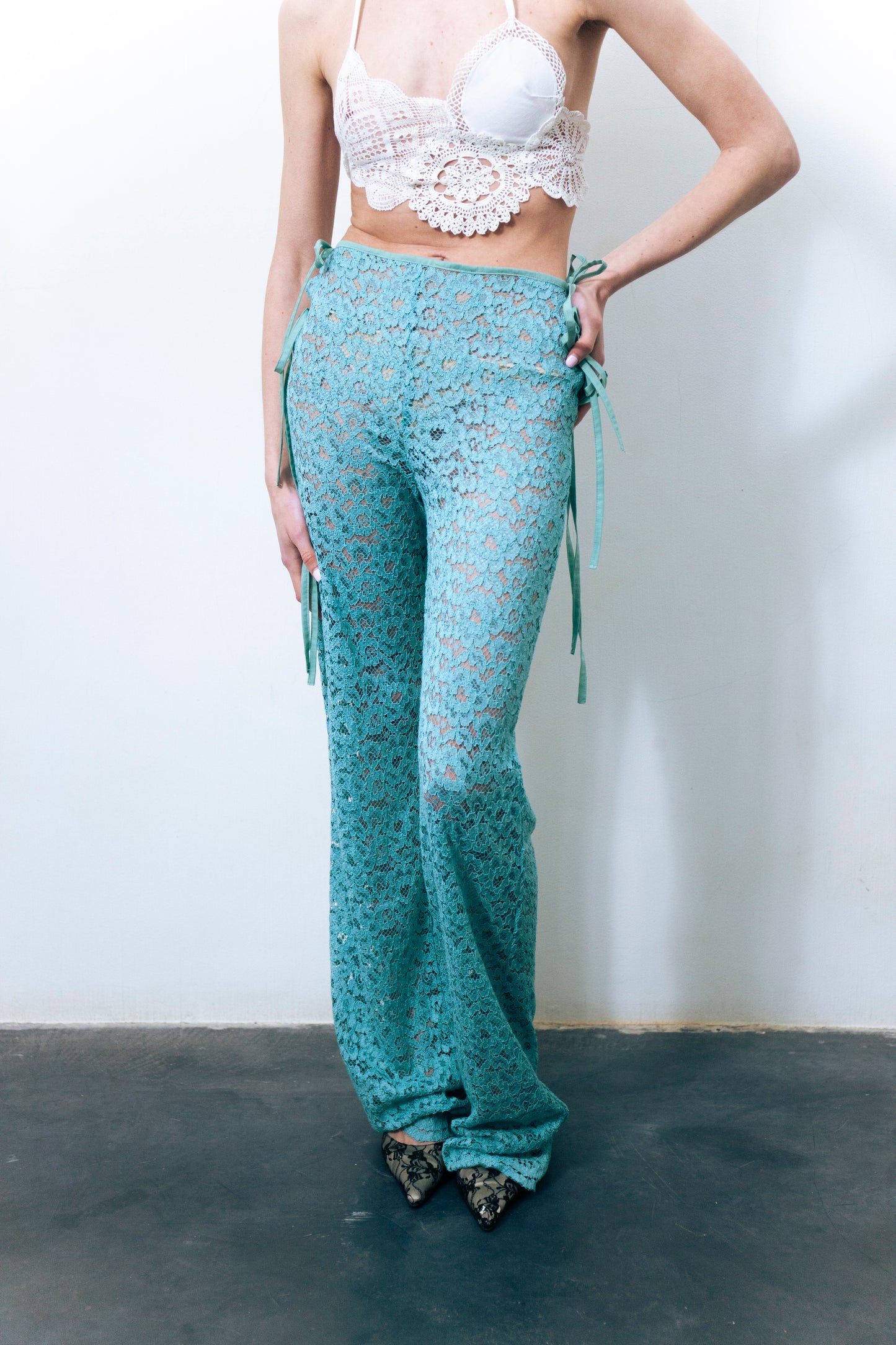 STRAPPY LACE TROUSERS TEAL