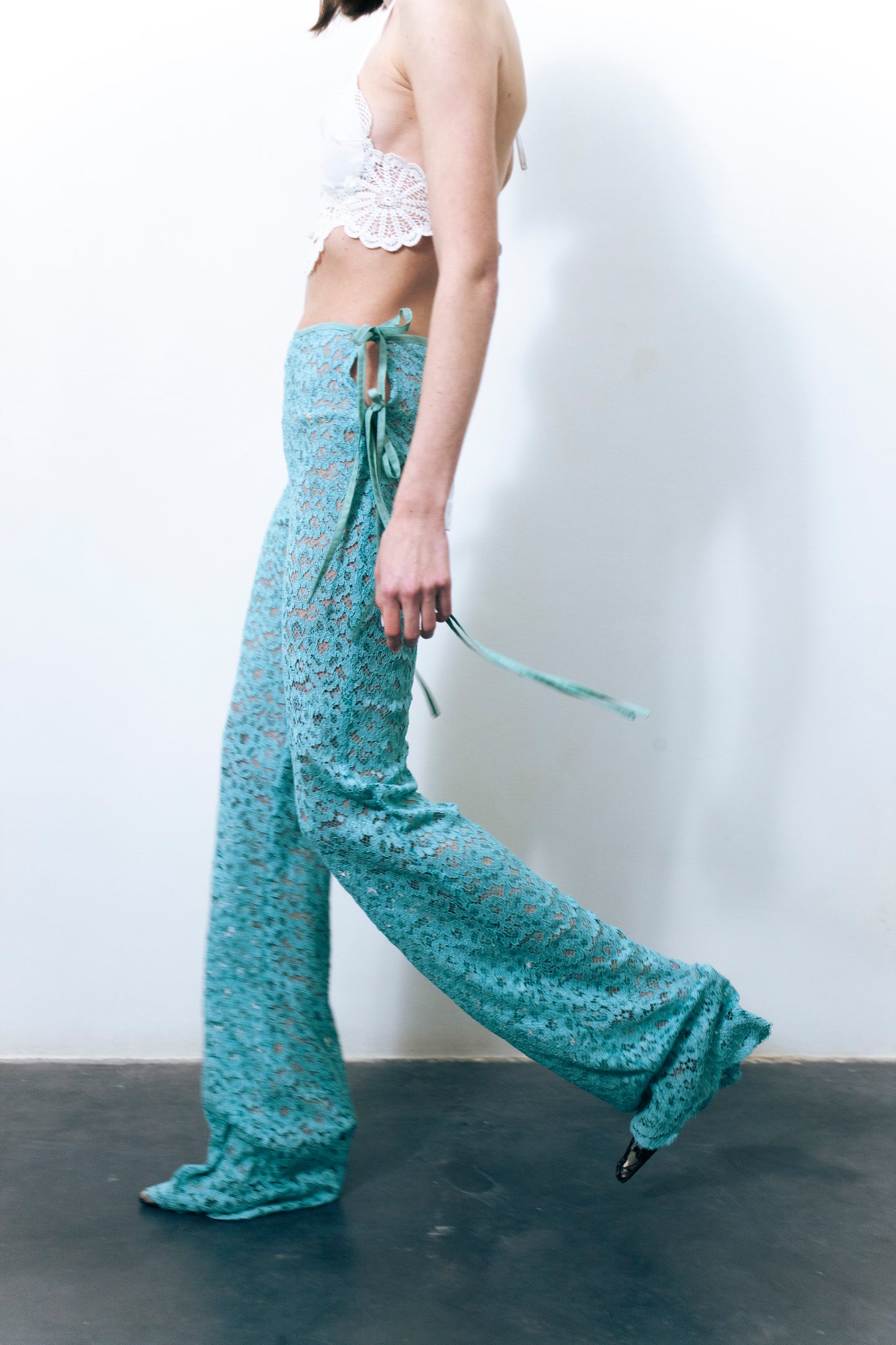 STRAPPY LACE TROUSERS TEAL