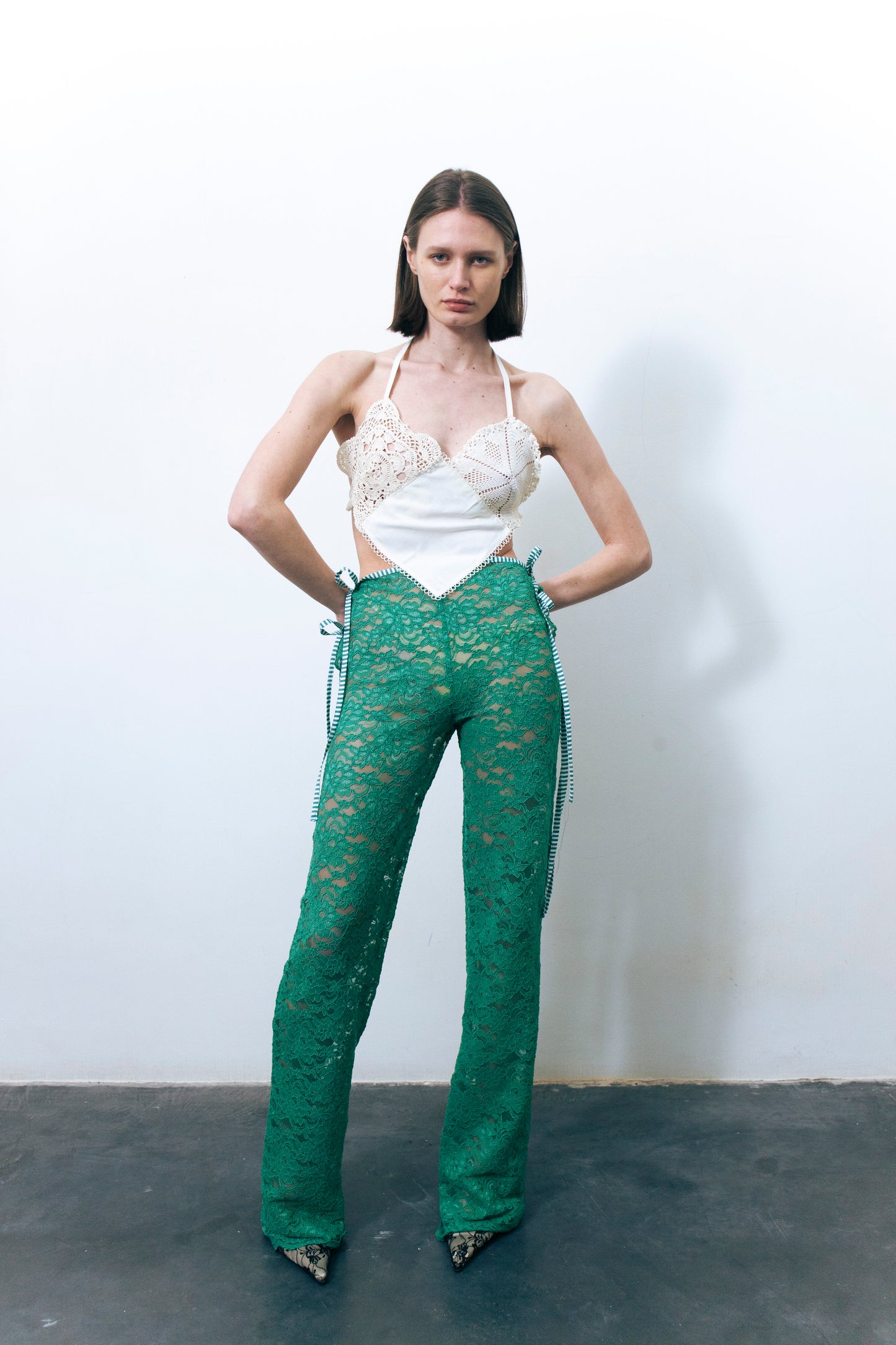 STRAPPY LACE TROUSERS GREEN