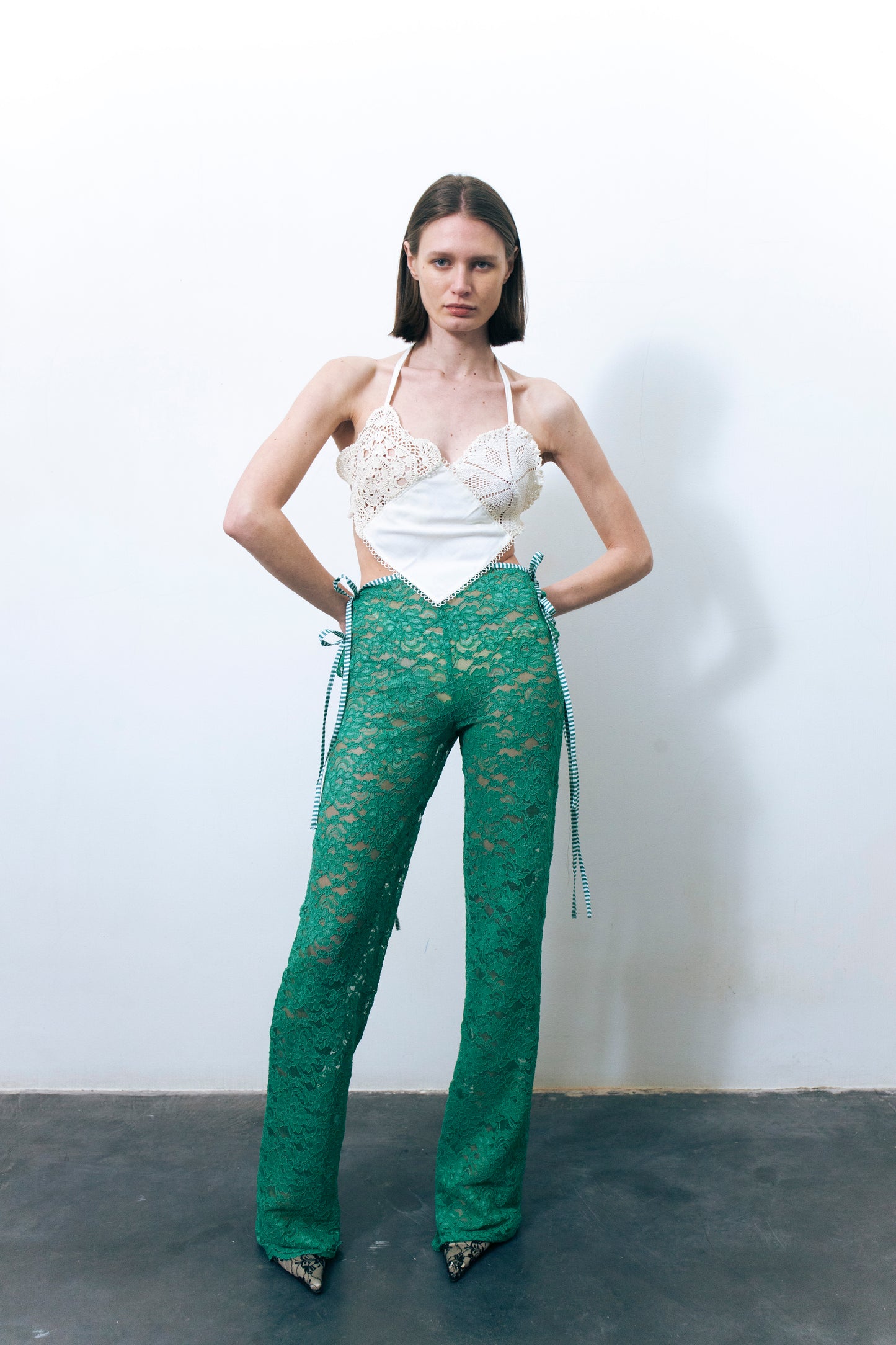 STRAPPY LACE TROUSERS GREEN