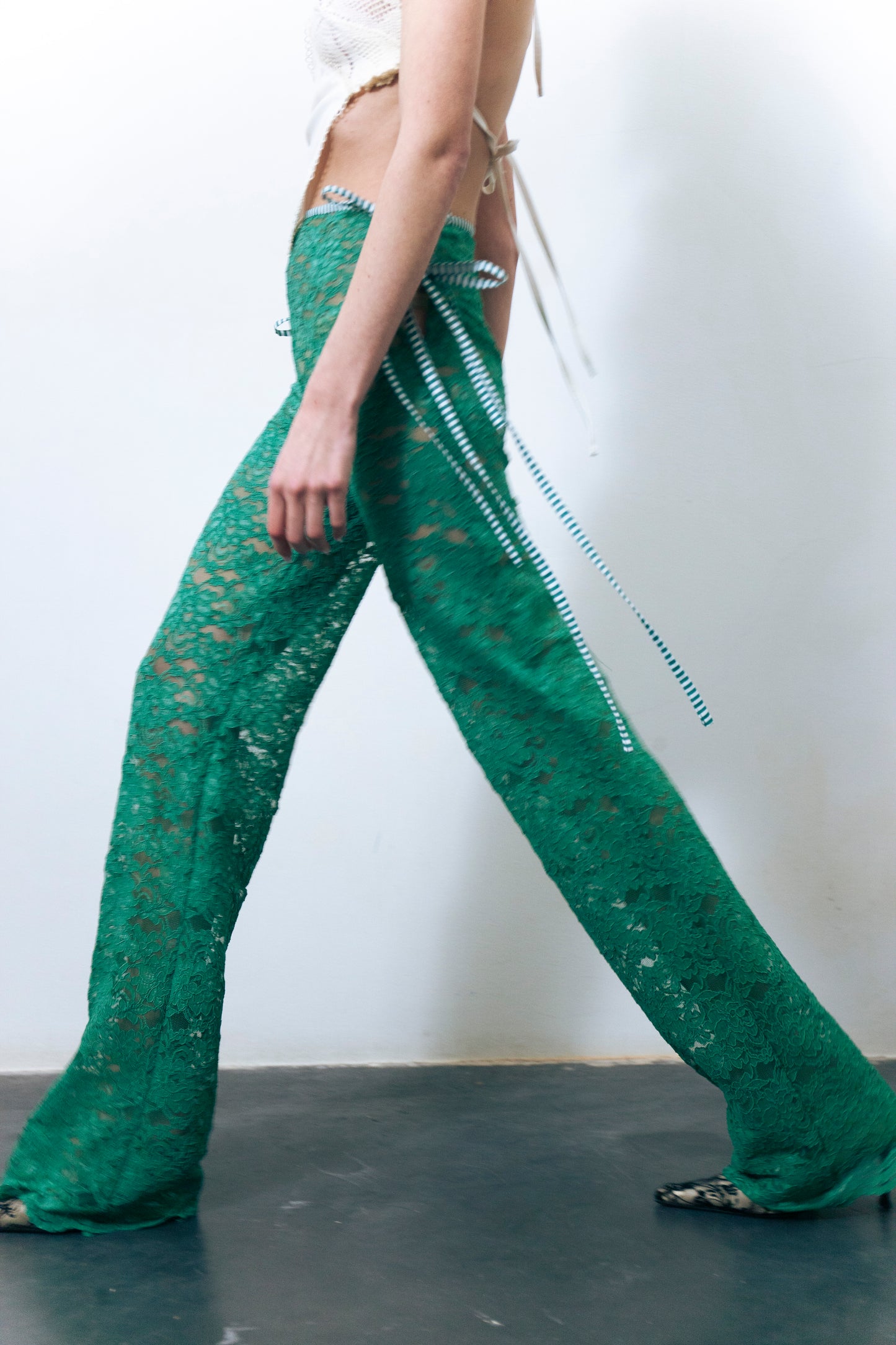 STRAPPY LACE TROUSERS GREEN