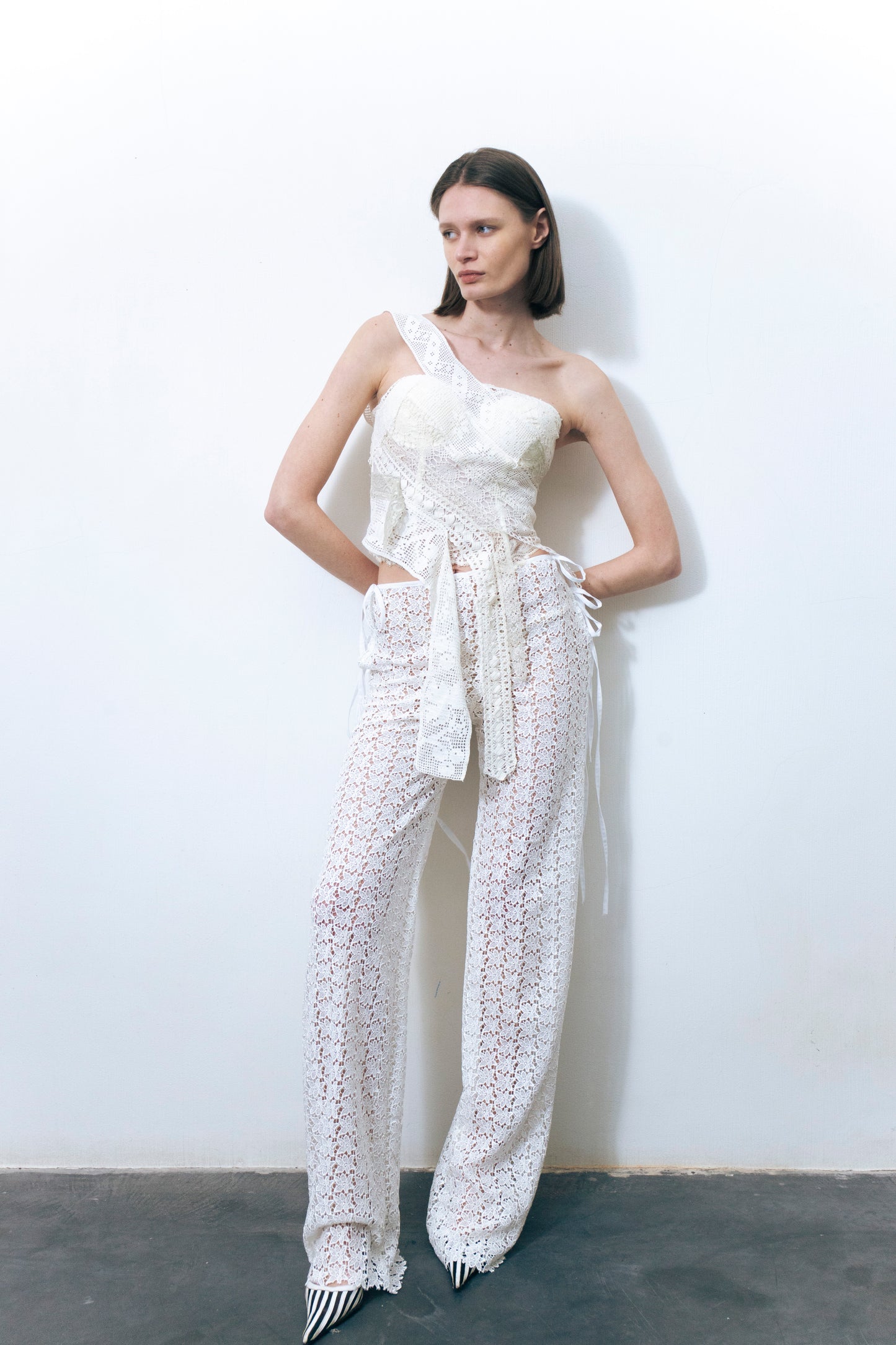 STRAPPY LACE TROUSERS WHITE