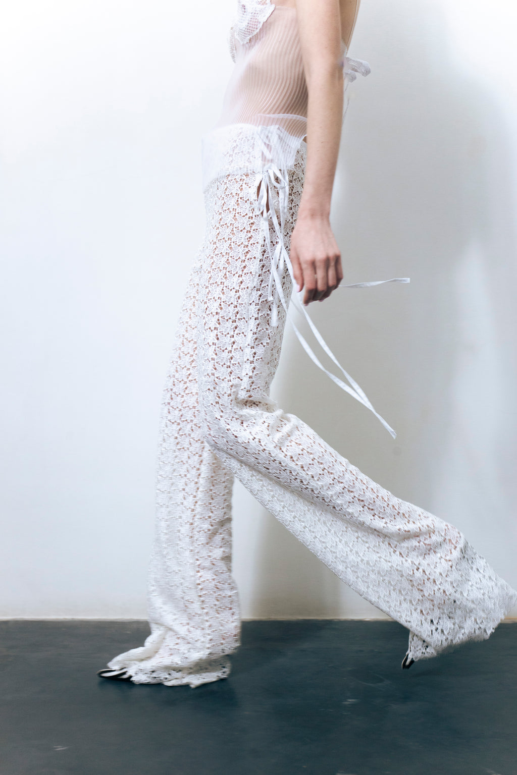 STRAPPY LACE TROUSERS WHITE