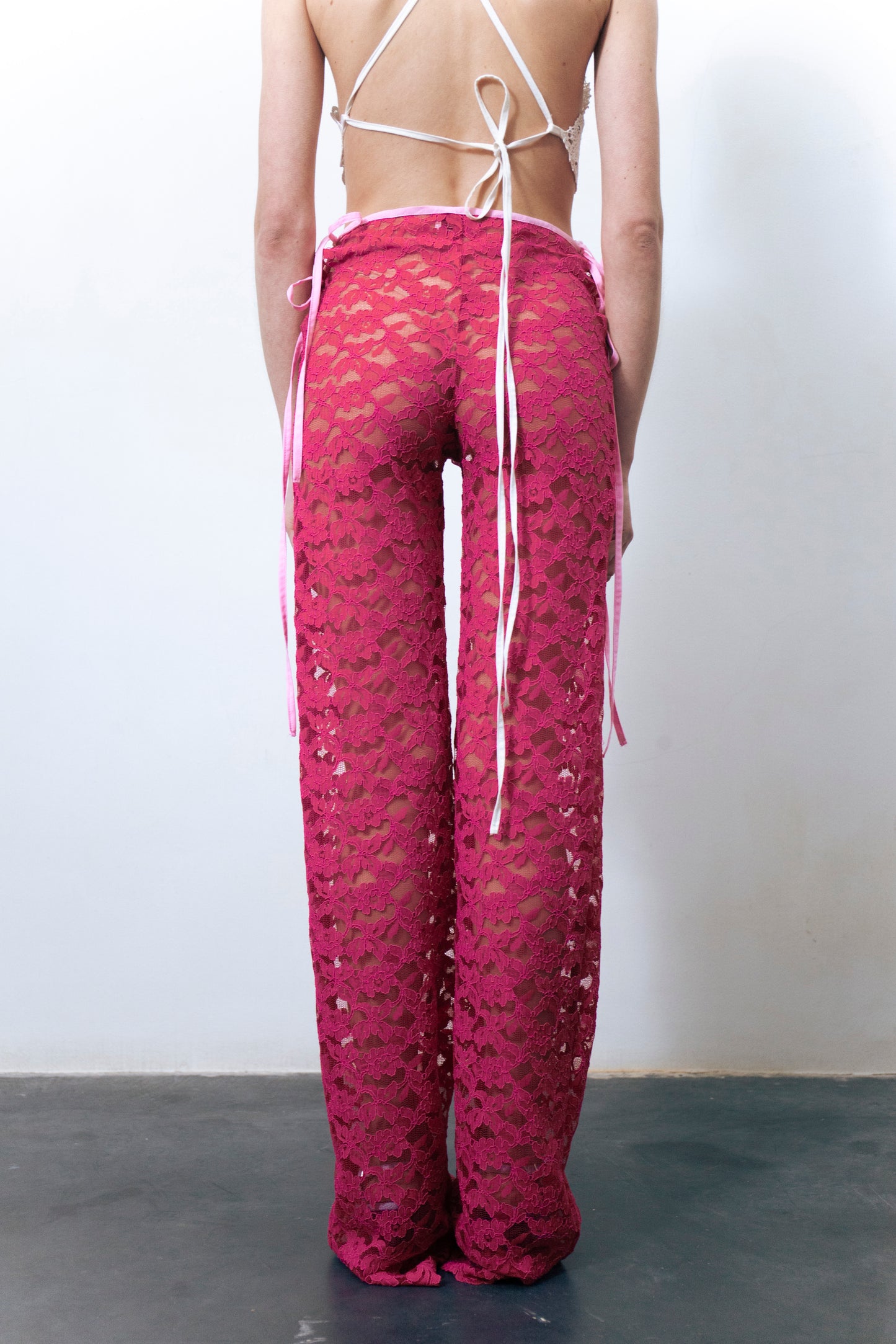 STRAPPY LACE TROUSERS PINK