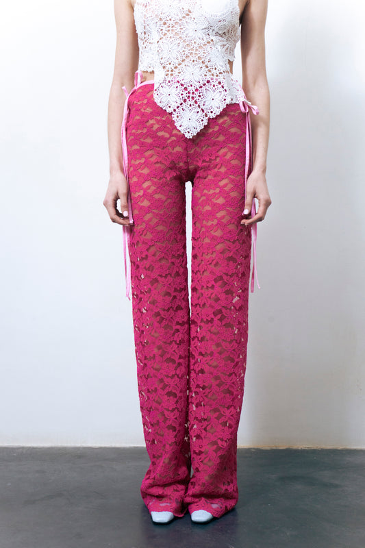 STRAPPY LACE TROUSERS PINK