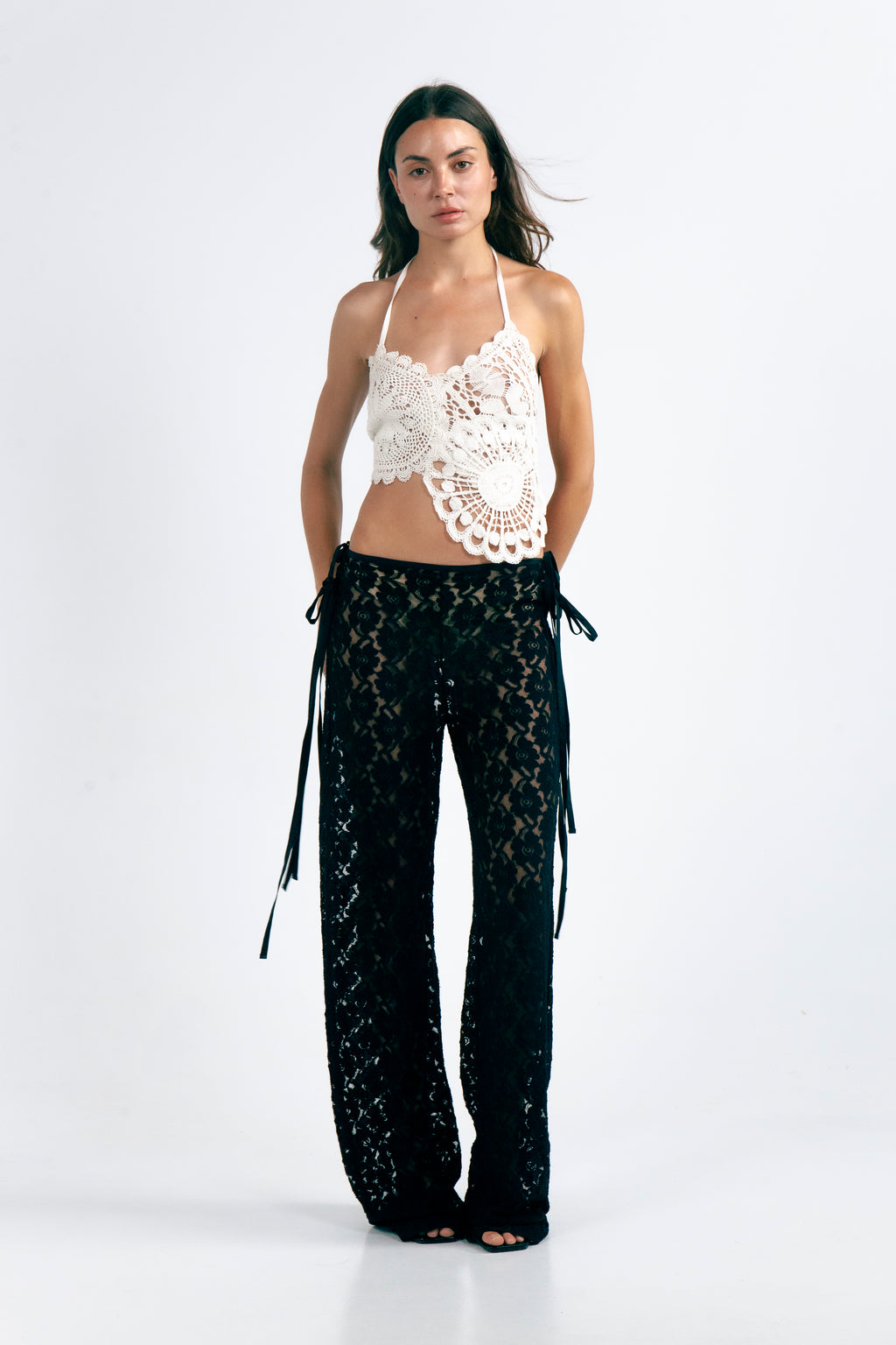 STRAPPY LACE TROUSERS BLACK
