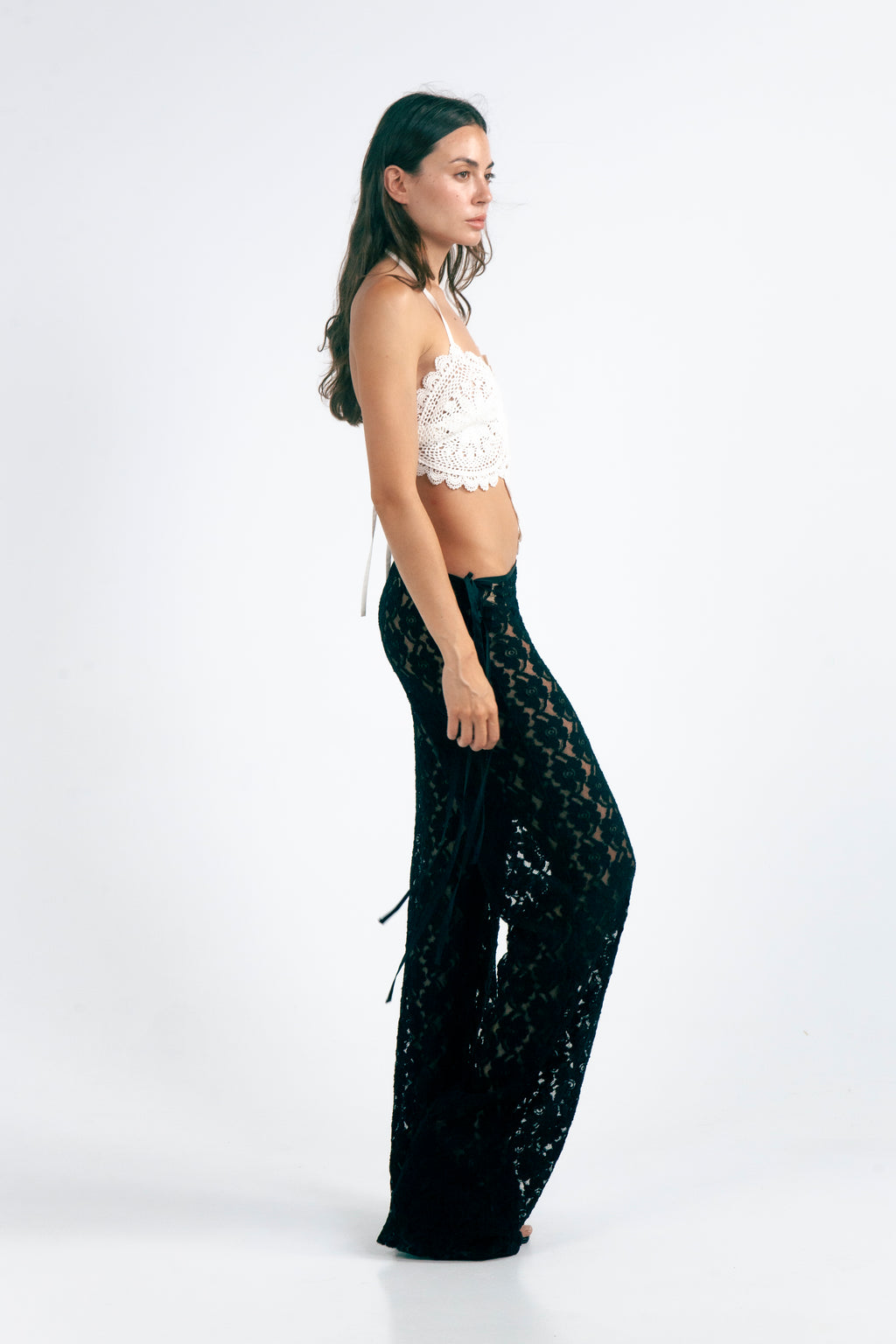 STRAPPY LACE TROUSERS BLACK