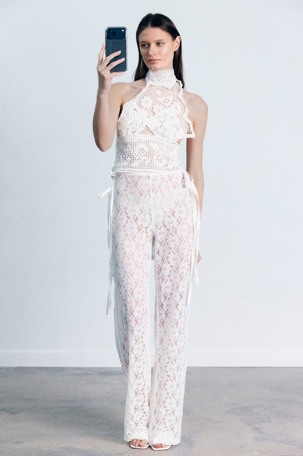 STRAPPY LACE TROUSERS WHITE