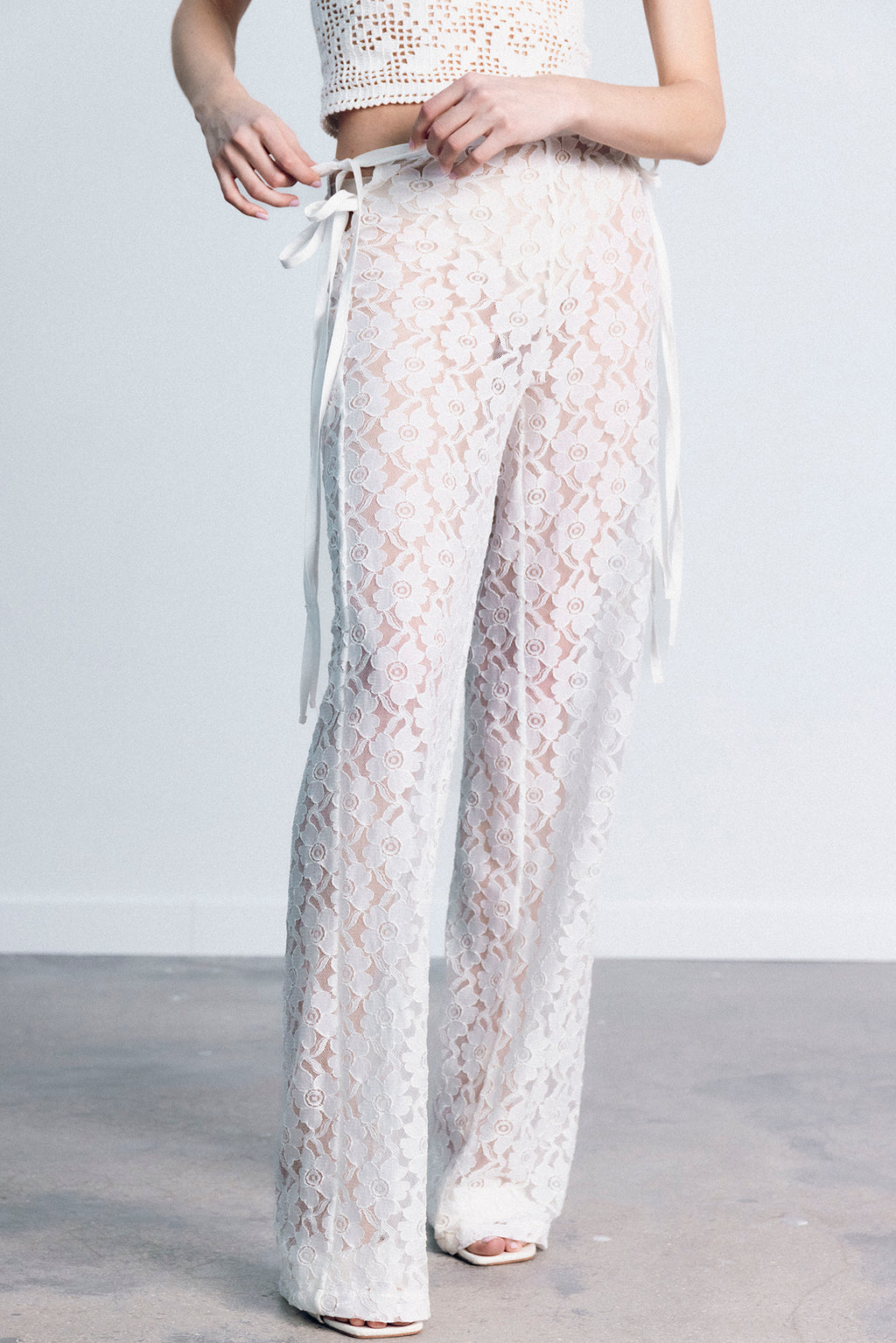 STRAPPY LACE TROUSERS WHITE