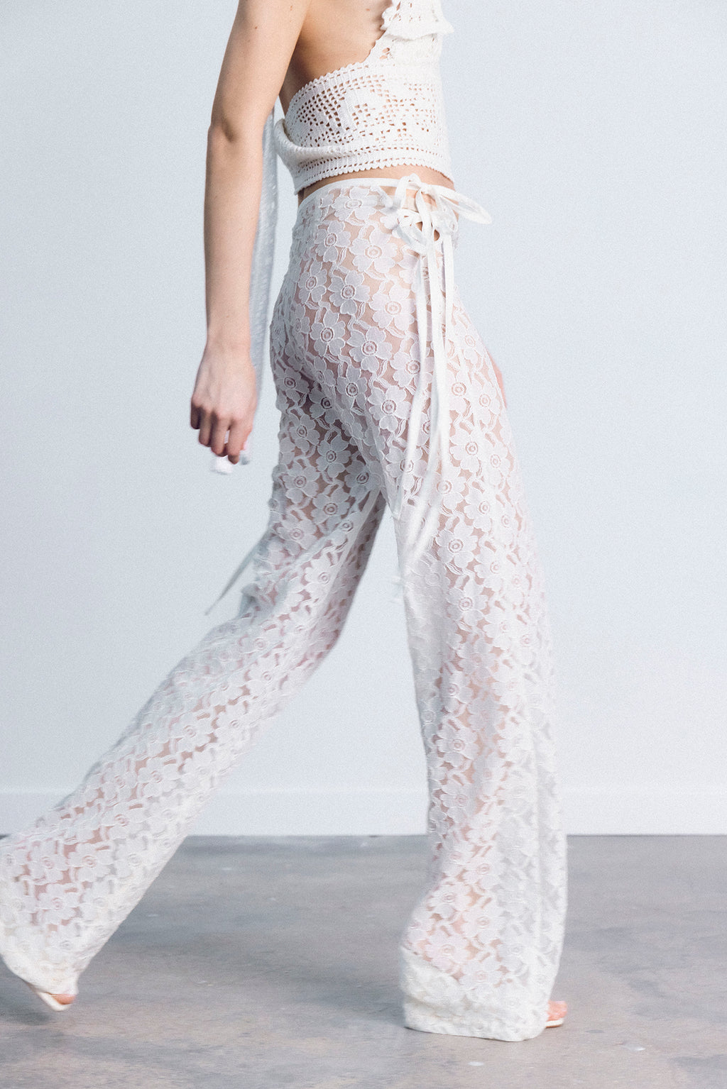 STRAPPY LACE TROUSERS WHITE