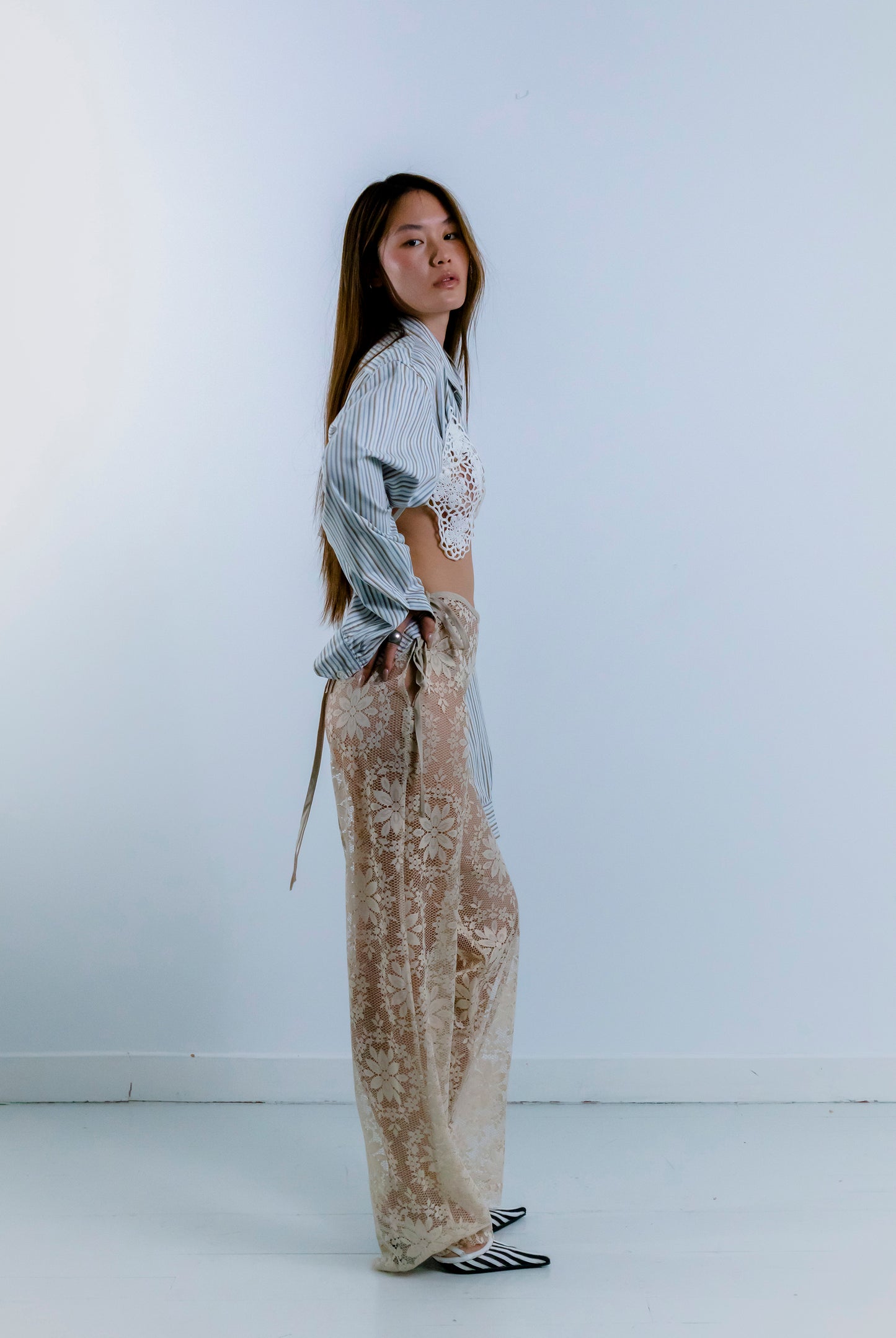 STRAPPY LACE TROUSERS